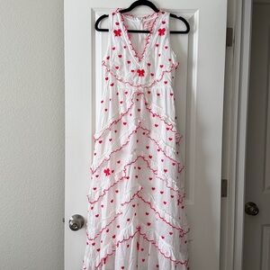 Banjanan White Maxi Dress with Red Accents